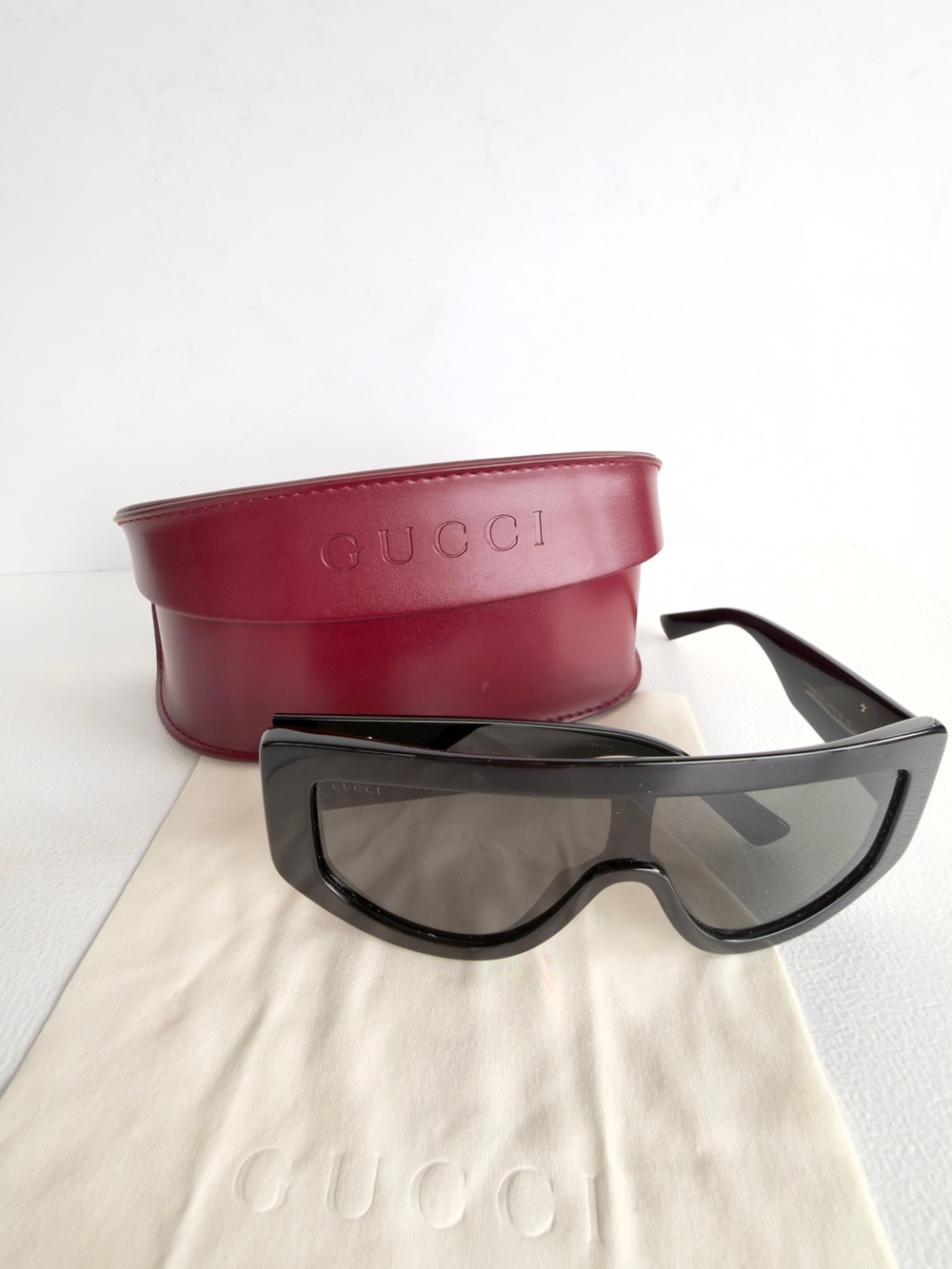 Gucci GG1950S 001 Black Rectangular Shield Mask Sunglasses Double G Logo